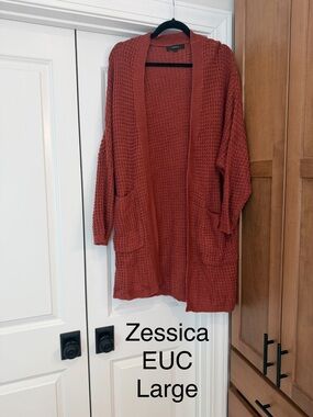 Women's Open-Front Long Cardigan Sweater - Rust